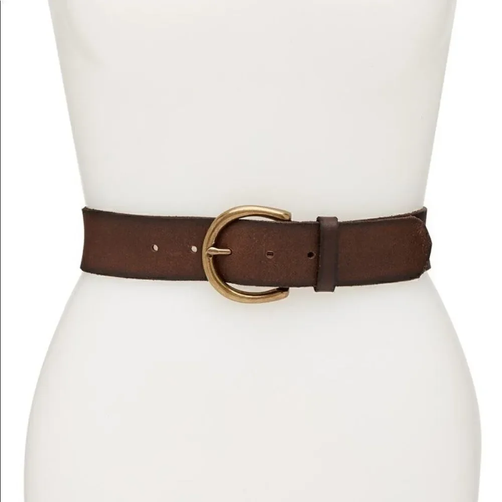 NWT Frye Flat Panel Round Buckle Belt Brown